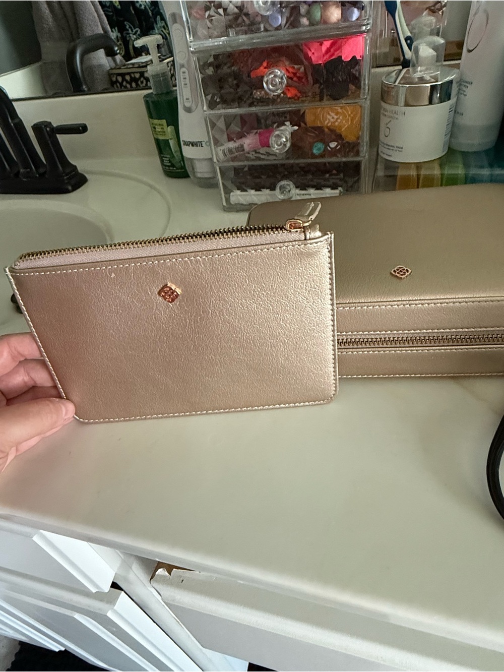 Kendra Scott Metallic Rose Gold Zip Pouch and Jewelry Travel Case Set